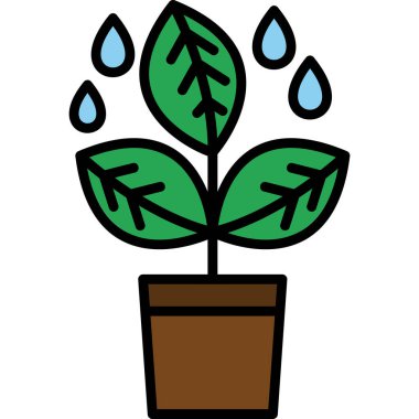 Tencerede basit bir bitki yetiştirmek. Web simgesi basit illüstrasyon