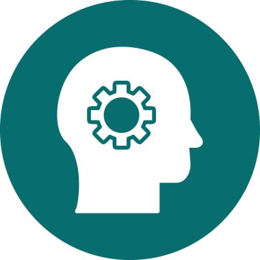 Çarklı vektör ikonu olan insan zihni. Düz dizayn. Zihin yapısı konsepti