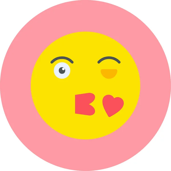 Cariñoso Emoticono Cara Besándose Con Corazón Ilustración Simple — Vector de stock