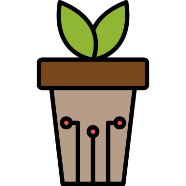 Tencerede basit bir bitki yetiştirmek. Web simgesi basit illüstrasyon