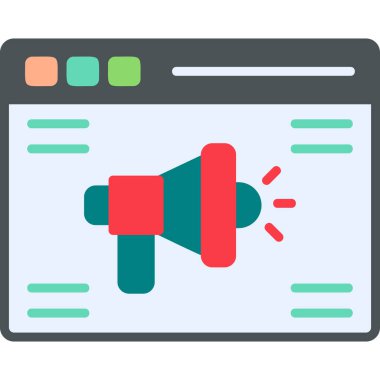 Online advertising with megaphone. Web icon simple illustration