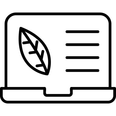  Bilgisayar ekranında bitki yaprağı var. Web simgesi basit illüstrasyon 