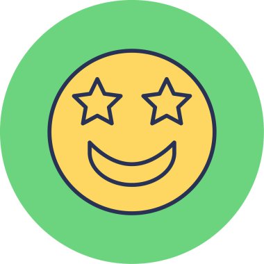 Gülümseyen heyecanlı ifade. Basit resimleme