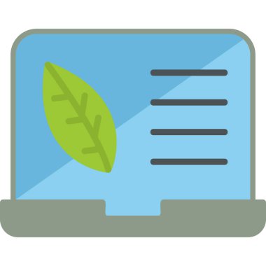  Bilgisayar ekranında bitki yaprağı var. Web simgesi basit illüstrasyon 