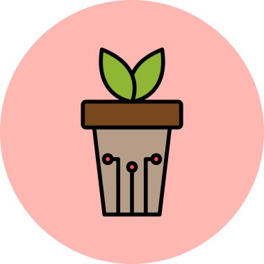 Tencerede basit bir bitki yetiştirmek. Web simgesi basit illüstrasyon