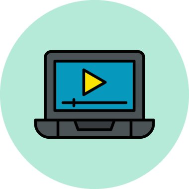 dizüstü bilgisayar ekran simgesi. Video Reklamının düz çizimi 