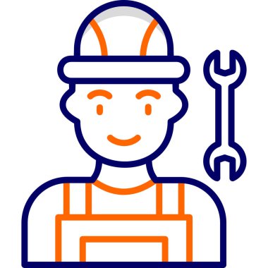 Miğferi ve anahtar vektör çizimi olan işçiler