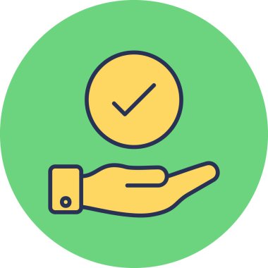 İşaretleme simgesiyle el. Kalem vektör sembollü kontrol işaretinin basit çizimi 