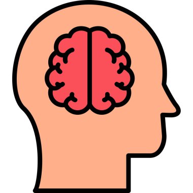 Beyin simgesi olan insan yüzü, vektör illüstrasyonu