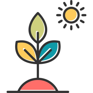 Biyoloji Bitkisi ve Güneş. Web simgesi basit illüstrasyon