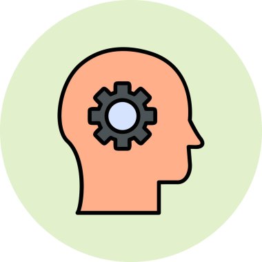 Çarklı vektör ikonu olan insan zihni. Düz dizayn. Zihin yapısı konsepti