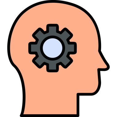 Çarklı vektör ikonu olan insan zihni. Düz dizayn. Zihin yapısı konsepti