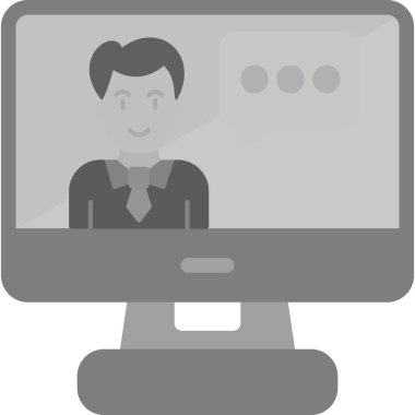 Bilgisayar ve sohbet avatarı olan iş adamı