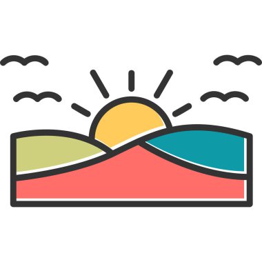 Günbatımı simgesi, vektör illüstrasyonu