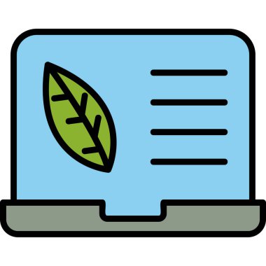  Bilgisayar ekranında bitki yaprağı var. Web simgesi basit illüstrasyon 