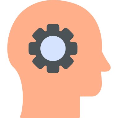 Çarklı vektör ikonu olan insan zihni. Düz dizayn. Zihin yapısı konsepti