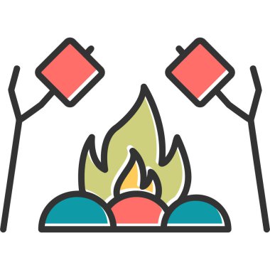 Kamp ateşinde kızartılmış şekerlemeler. Web simgesi vektör illüstrasyonu