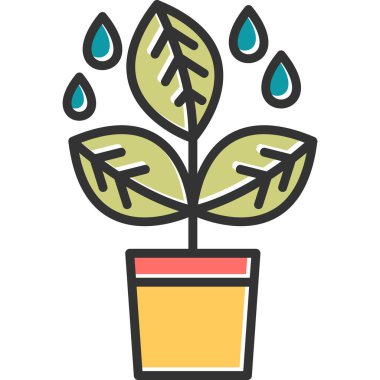 Tencerede basit bir bitki yetiştirmek. Web simgesi basit illüstrasyon