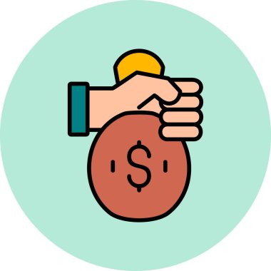 Money bag hand. web icon simple illustration