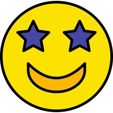 Gülümseyen heyecanlı ifade. Basit resimleme