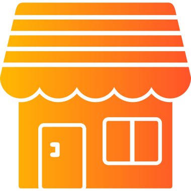 shop icon. style is bicolor flat symbol, orange and white colors, rounded angles, black background.