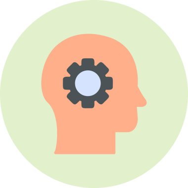 Çarklı vektör ikonu olan insan zihni. Düz dizayn. Zihin yapısı konsepti