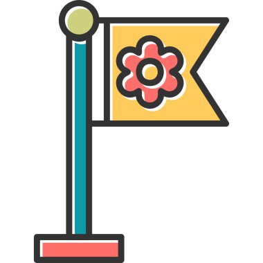 Bayrak direği ve sakura çiçeği. Web simgesi illüstrasyonu 