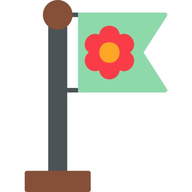 Bayrak direği ve sakura çiçeği. Web simgesi illüstrasyonu 