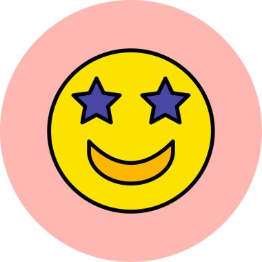 Gülümseyen heyecanlı ifade. Basit resimleme