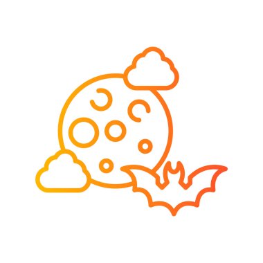 colorful pattern illustration of moon with clouds and bat 