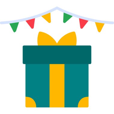 Hediye kutusu ve çelenk. Tatil dekorasyonu. vektör illüstrasyonu