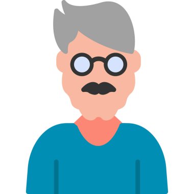 Gözlüklü yaşlı adam avatarı, vektör illüstrasyonu