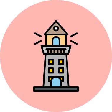 Ağ ve mobil uygulama tasarımınız için beyaz arkaplanda izole edilmiş deniz feneri simgesi vektörü, kilise logosu kavramı