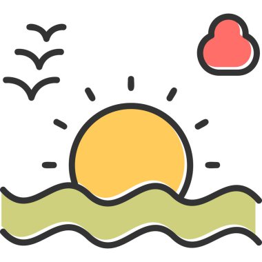 Günbatımı simgesi, vektör illüstrasyonu