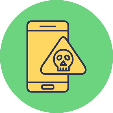 Kafatası ile cep telefonu, akıllı telefon aygıtının dijital çizimi 