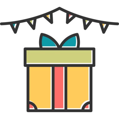 Hediye kutusu ve çelenk. Tatil dekorasyonu. vektör illüstrasyonu