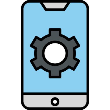Ekranda dişli tekerleği olan mobil ayarlar, akıllı telefon aygıtının dijital illüstrasyonu 