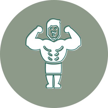 bodybuilder vector icon sign. fit man with white symbol on blue background.