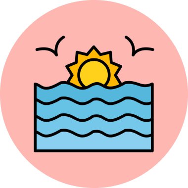 Günbatımı simgesi, vektör illüstrasyonu