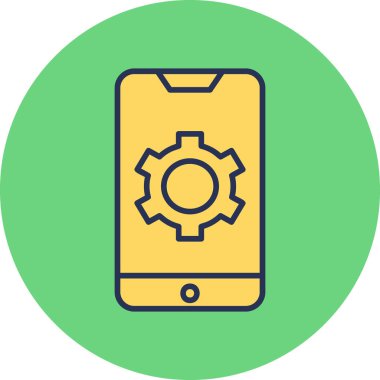 Ekranda dişli tekerleği olan mobil ayarlar, akıllı telefon aygıtının dijital illüstrasyonu 