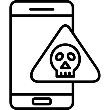 Kafatası ile cep telefonu, akıllı telefon aygıtının dijital çizimi 