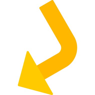 ok aşağı vektör simgesi. biçim düz sembol, sarı renk, yuvarlak açılar, beyaz arkaplan