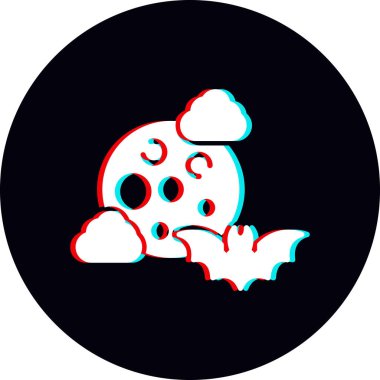 colorful pattern illustration of moon with clouds and bat 