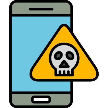 Kafatası ile cep telefonu, akıllı telefon aygıtının dijital çizimi 