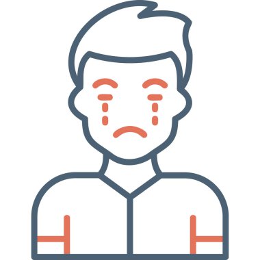 Adam gözyaşları içinde, acı içinde acı çekiyor, üzgün yüz çizimi yapıyor. 