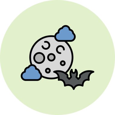 colorful pattern illustration of moon with clouds and bat 