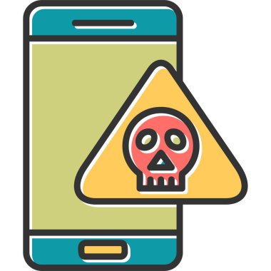 Kafatası ile cep telefonu, akıllı telefon aygıtının dijital çizimi 