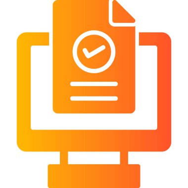 Turuncu ve sarı kare ikonlu bilgisayar monitörü. vektör illüstrasyonu