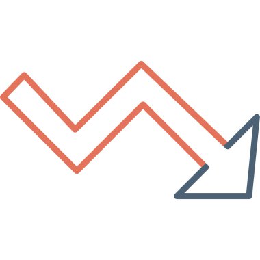 arrow down vector icon. style is outline flat icons, red color, white background.