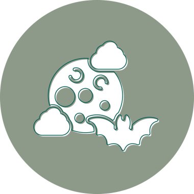 art illustration of moon with clouds and bat